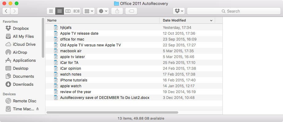 office for mac 2018 recover unsaved document